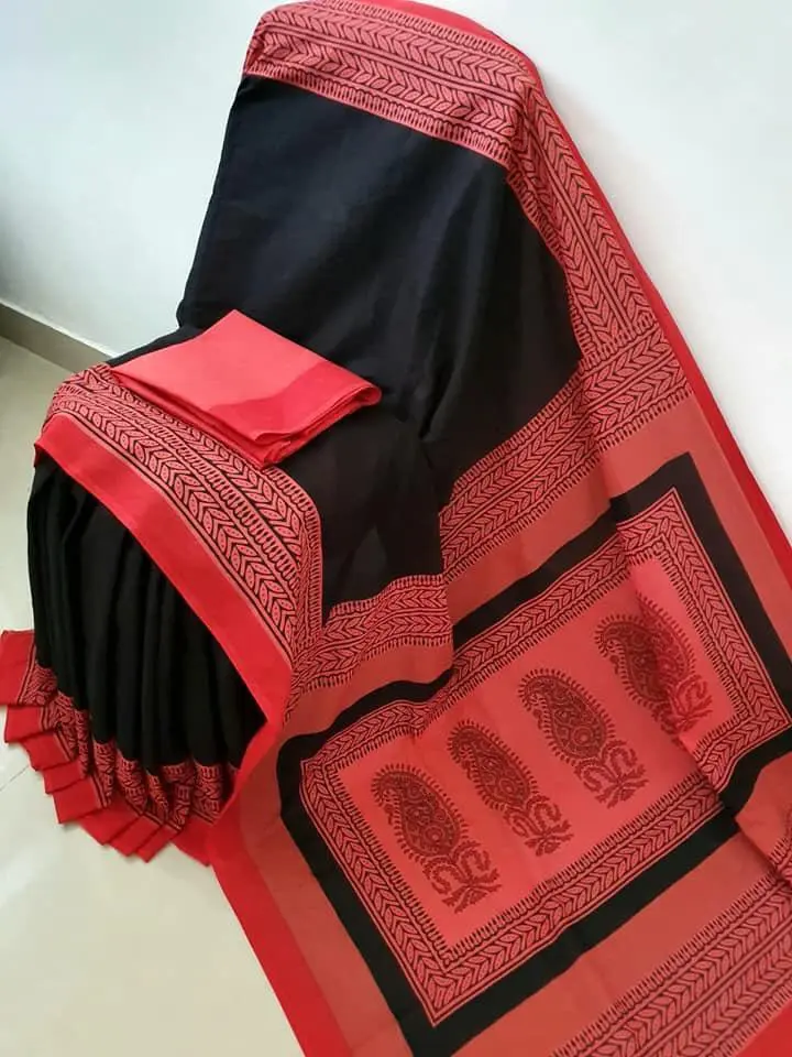 BLACK AND RED COLOR SAREE