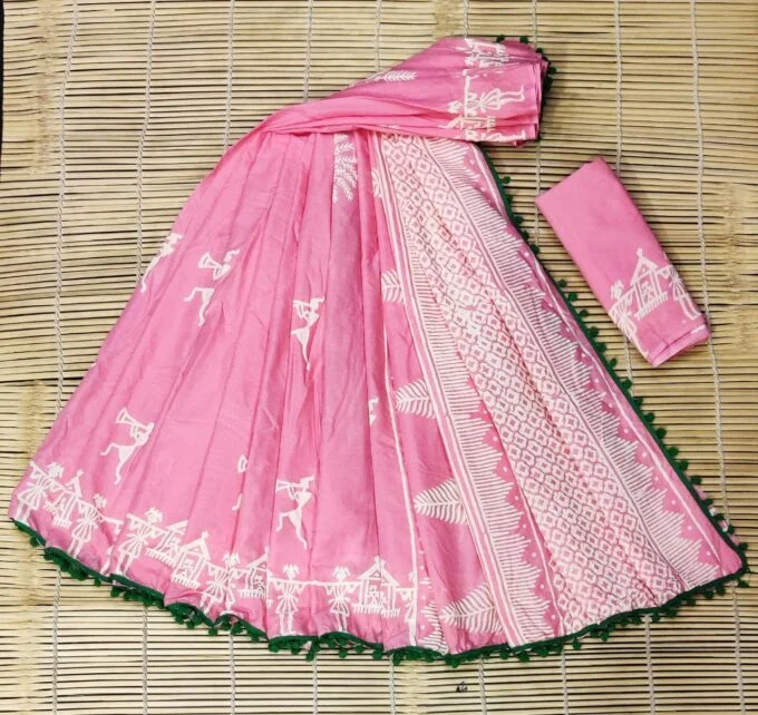 Lite Pink Color Saree with Pumpum