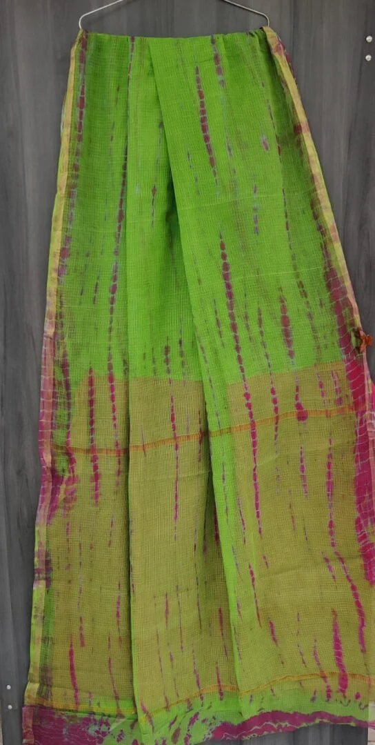 parrot green saree with red pallu