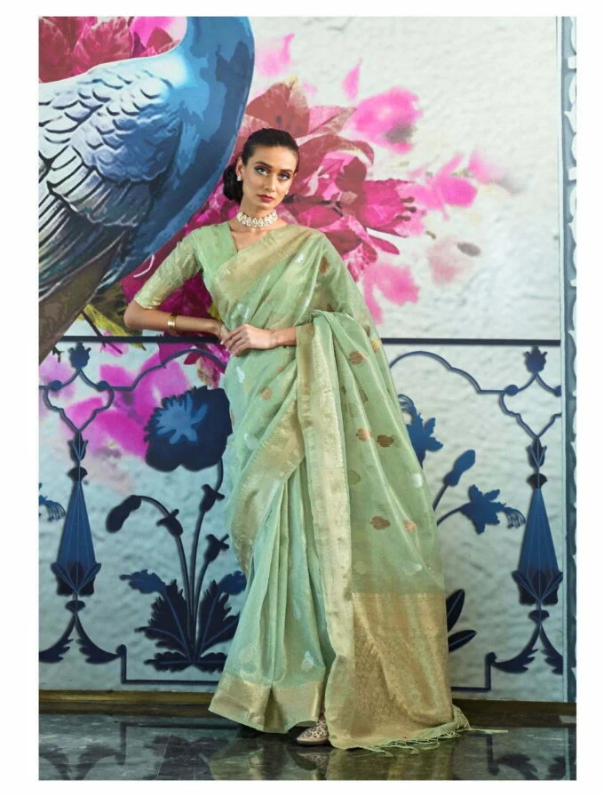 Tissue Zari Organza Weaving Saree