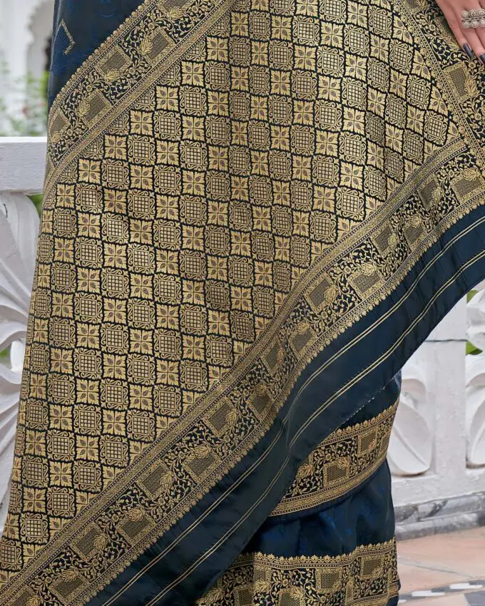 mahaganga banarasi silk saree blue silk saree 5704-2 blue color pallu photo