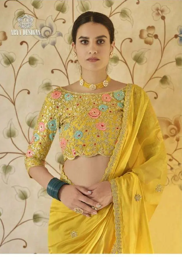 Yellow Organza Saree With Blouse Rawaaz Fashion