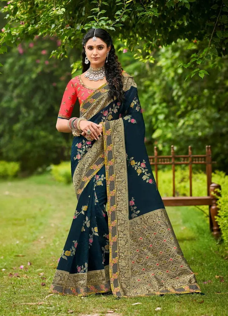 Buy vkaran Women's Navy Georgette Plain Saree With Blouse Online at Best  Prices in India - JioMart.