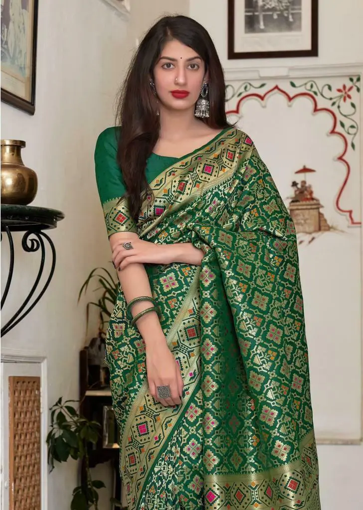 Green Patola Silk Saree Mahagauri Silk