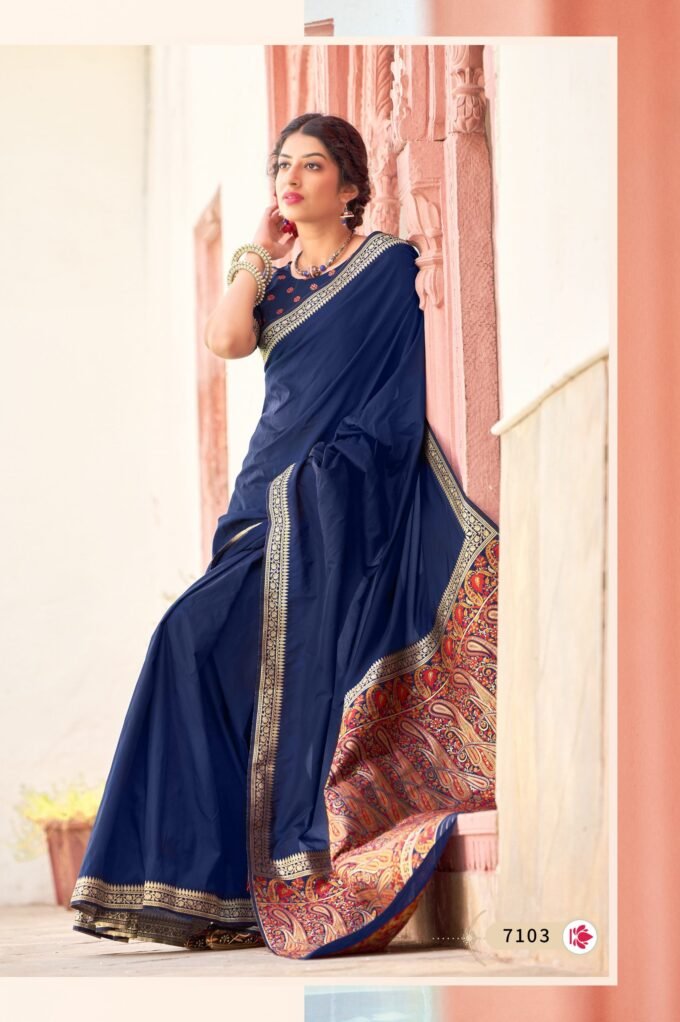Royal Blue Cotton Silk Banarasi Saree – Wearitage India