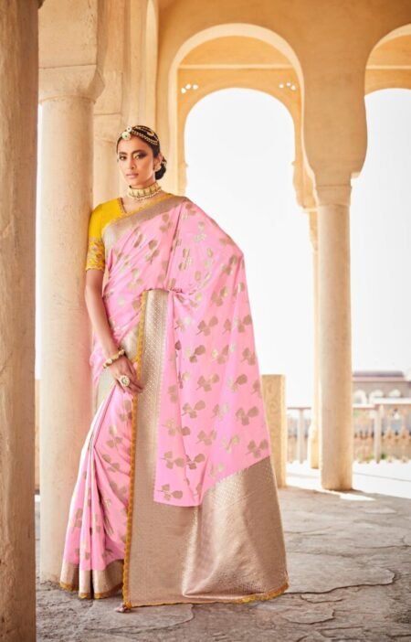 Yellow Blouse Pink Saree