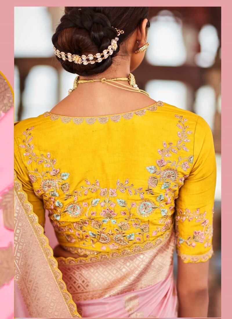 yellow blouse pink saree