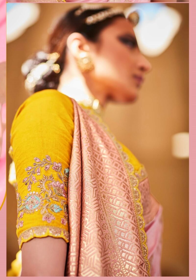 yellow blouse pink saree