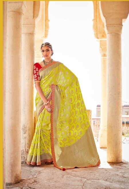 Parrot green contrast saree