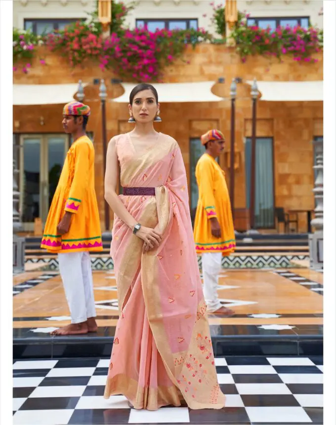 Baby Pink Linen Saree