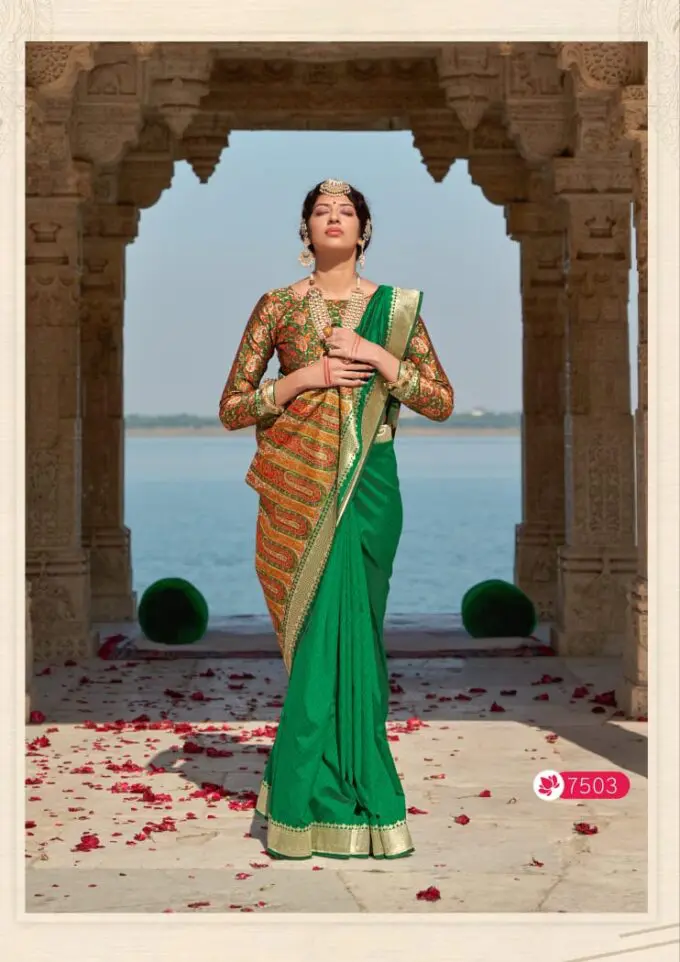 Green Floral Silk Saree