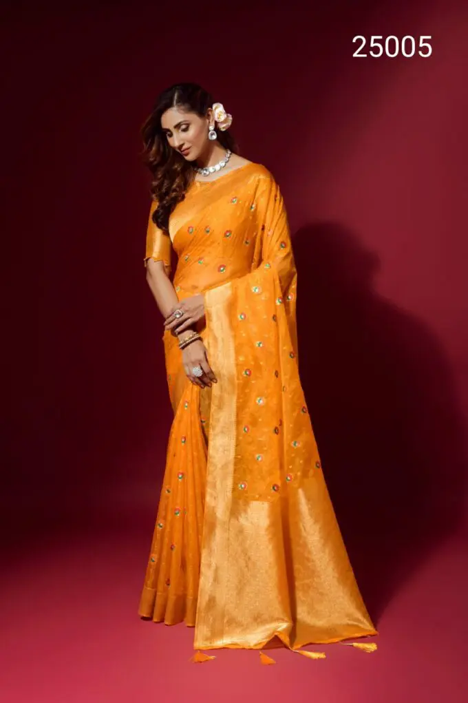 Subhash Gaurika Sb-24287 Yellow Organza Saree – Sanskar Sarees