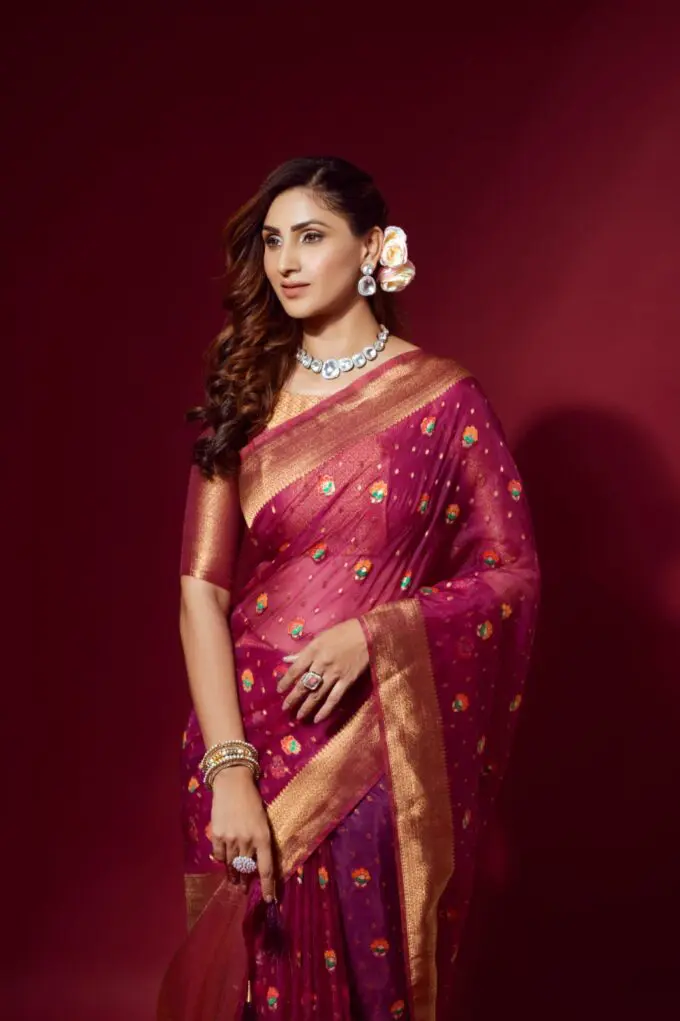 French Rose Contrast Saree