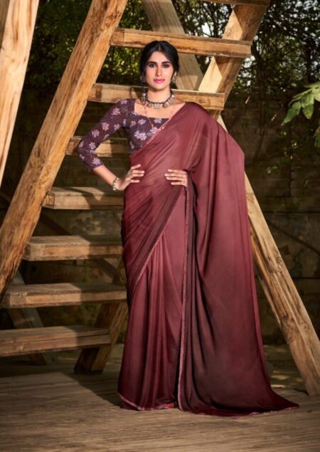 Sarees | Grape Colour Embroidery Work Saree with Blouse | Freeup