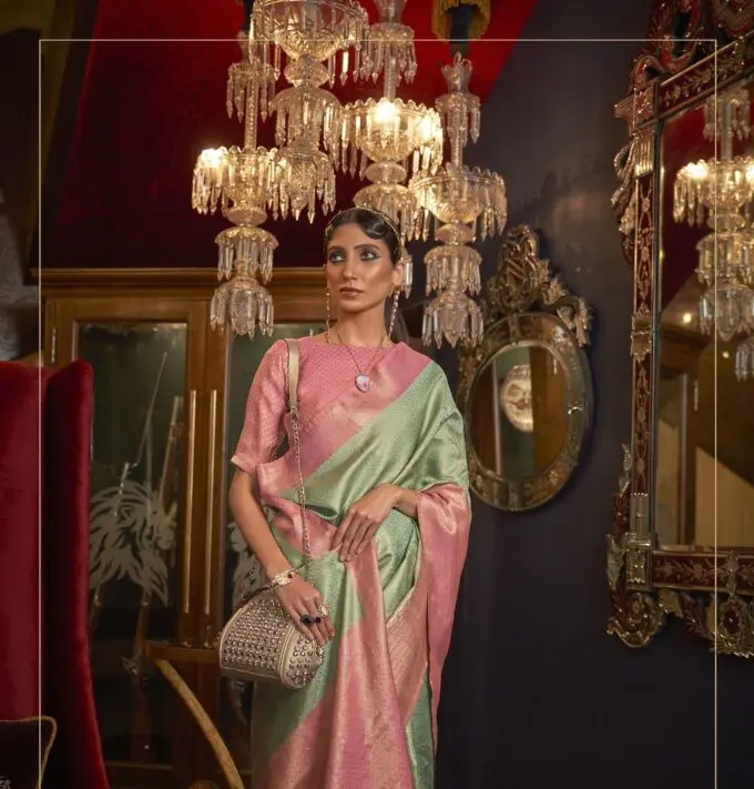 Linen Green Pink Saree