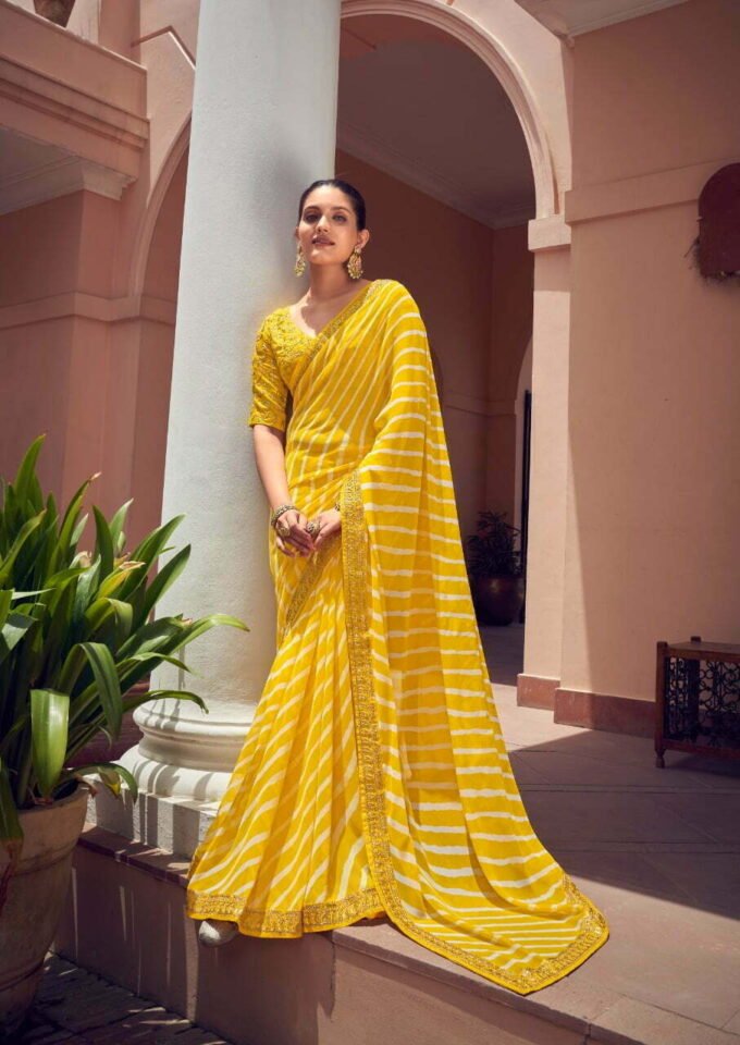 Inddus Yellow White Embroidered Net Saree– Inddus.in