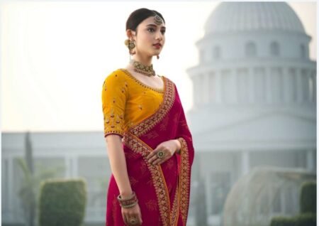 Shop Yellow Fancy Katan Silk Saree Online in USA with Red Zari Border –  Pure Elegance