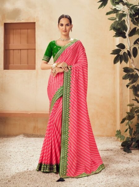 Saree Mall Green & Pink Woven Saree With Unstitched Blouse