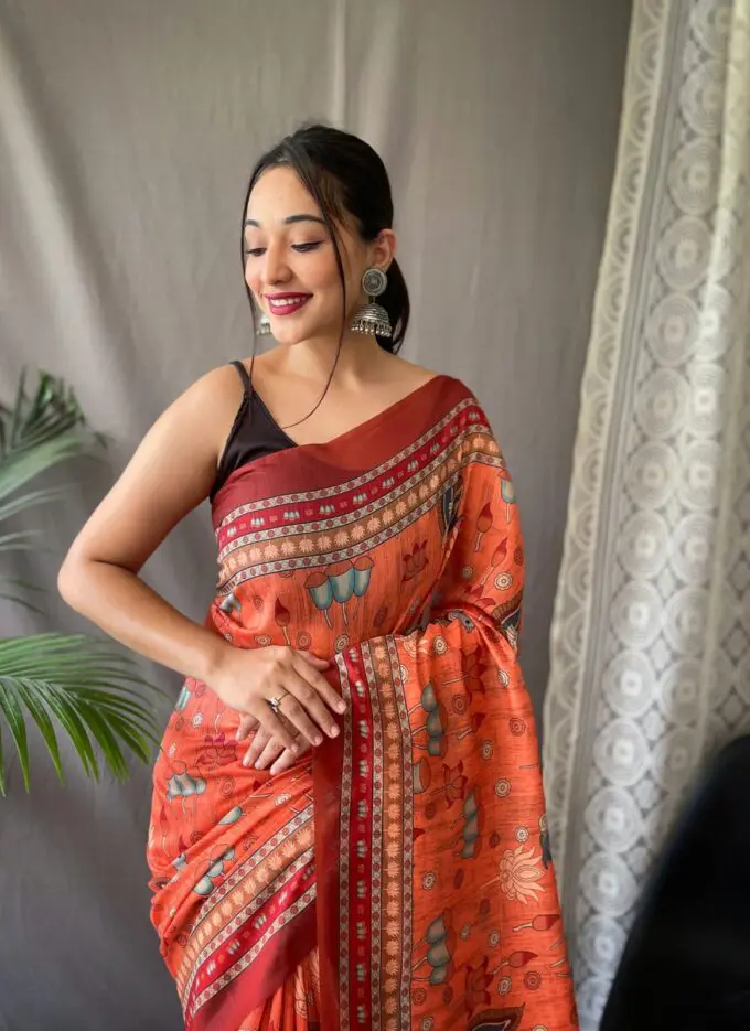 Orange Cotton Saree