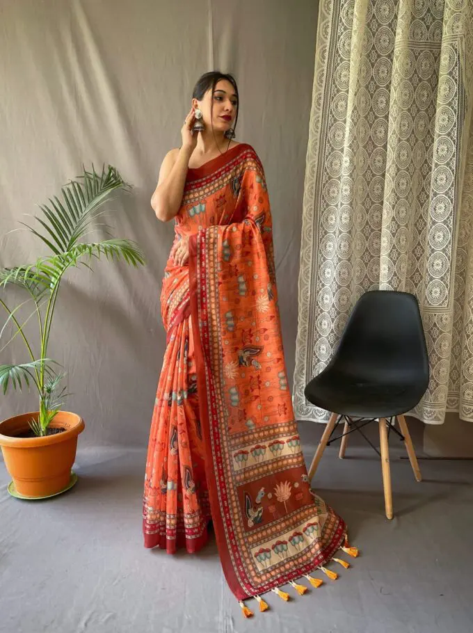 Orange Cotton Saree