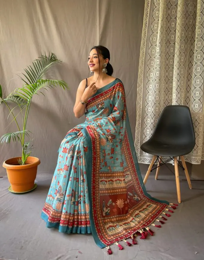 Hand Block Printed Pure Cotton Mulmul Saree