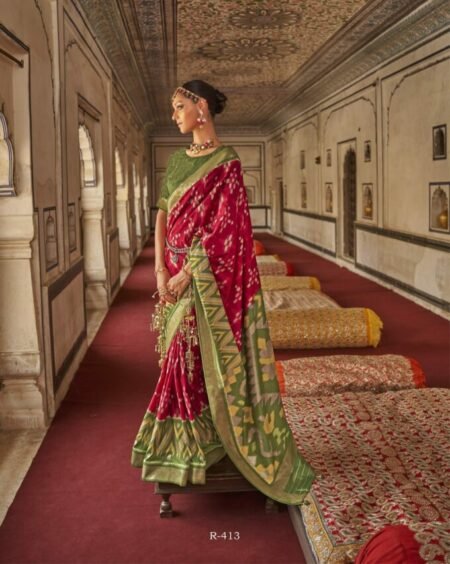 Red Silk Saree Green Blouse