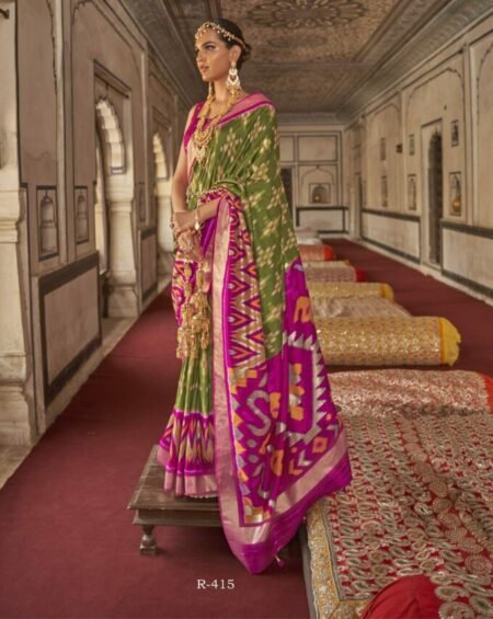 Green and Pink Patola Printed Wedding Silk Saree