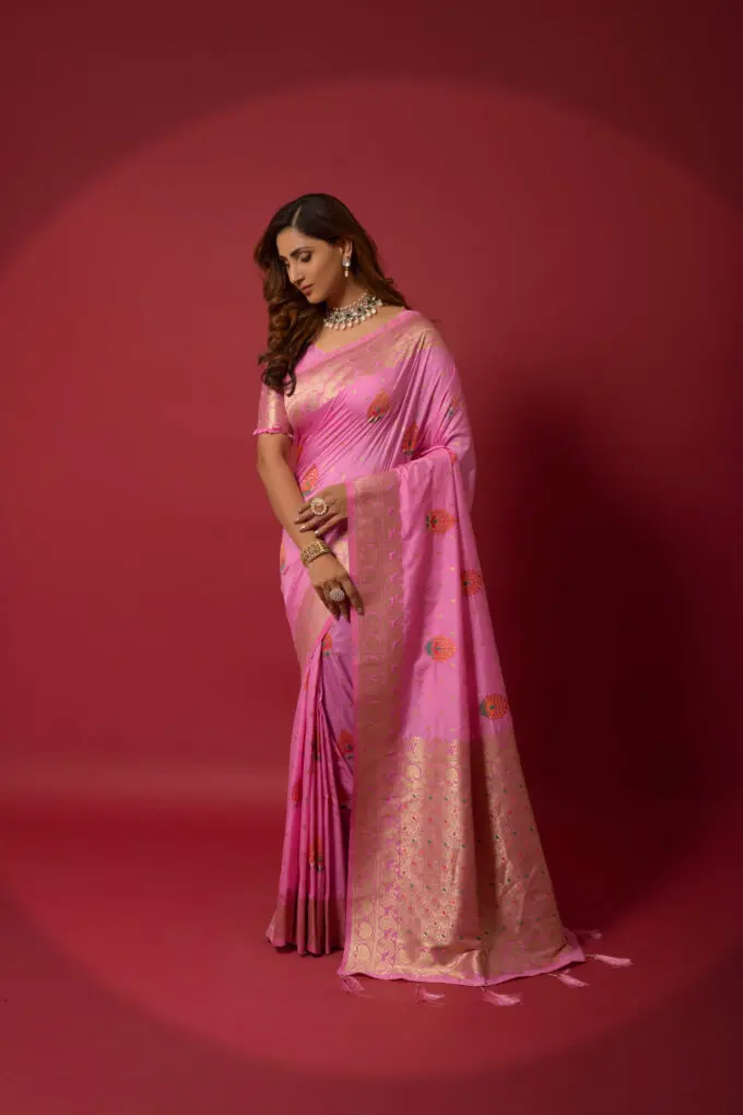 pink Soft Wedding Silk Saree