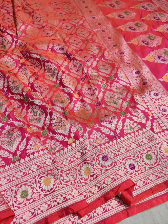 Pinkish Red Banarasi Silk Saree