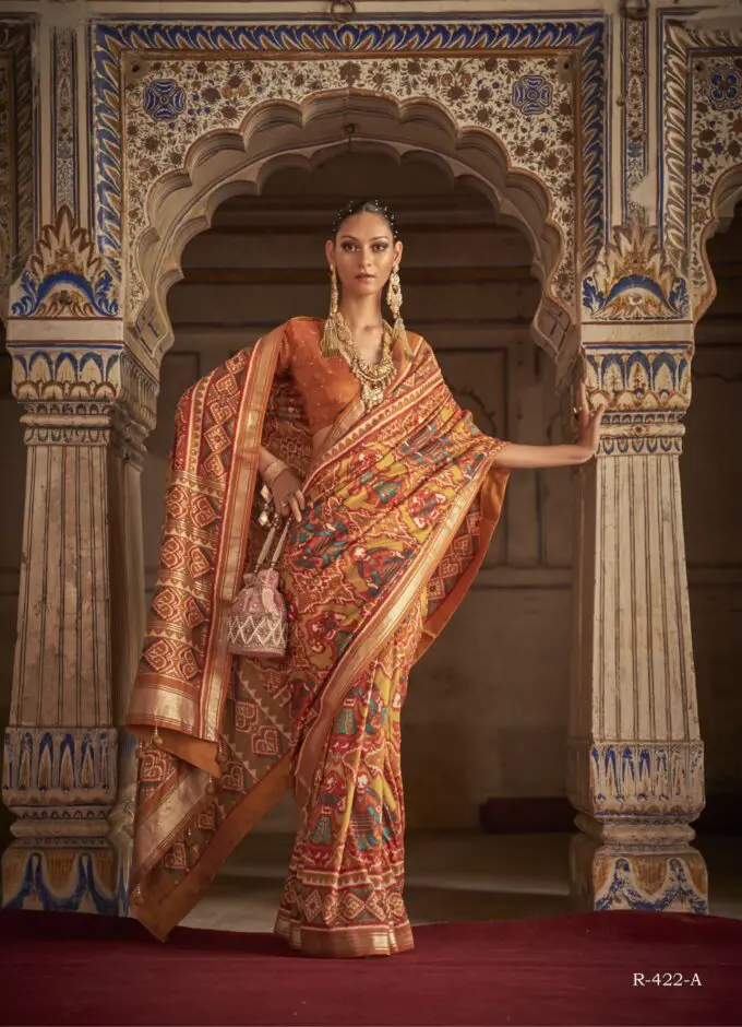 Tangerine Color Patola Cotton Silk Saree