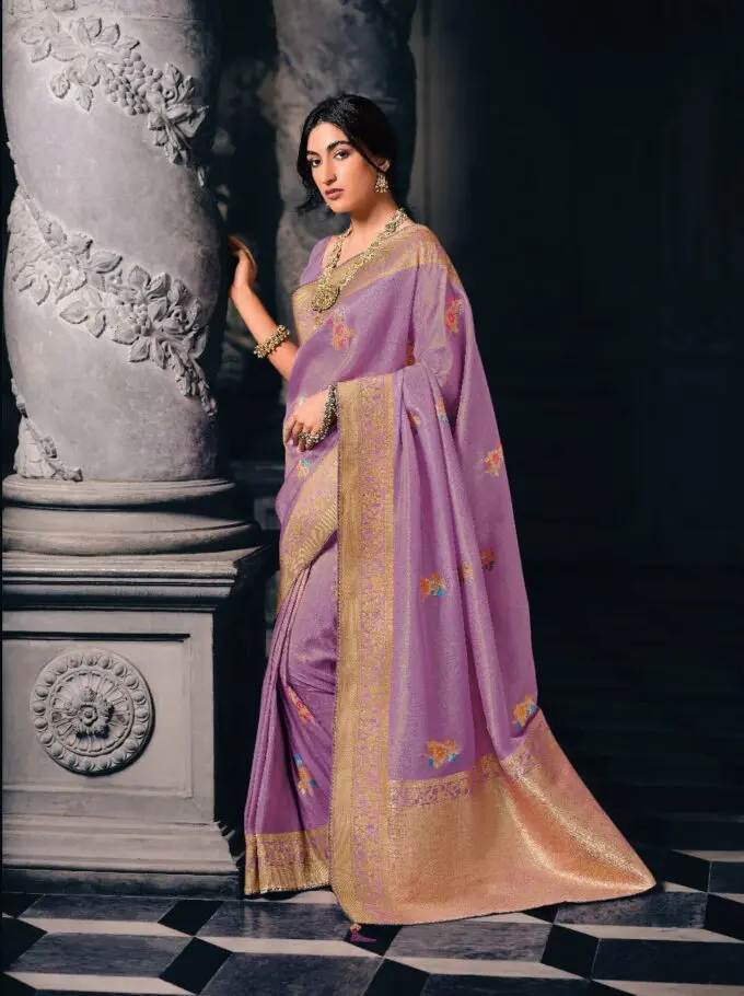 Banarasi Silk Woven Saree In Pink And Purple Colour