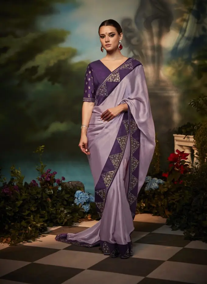 Party Wear, Wedding Purple and Violet color Net fabric Saree : 1709952