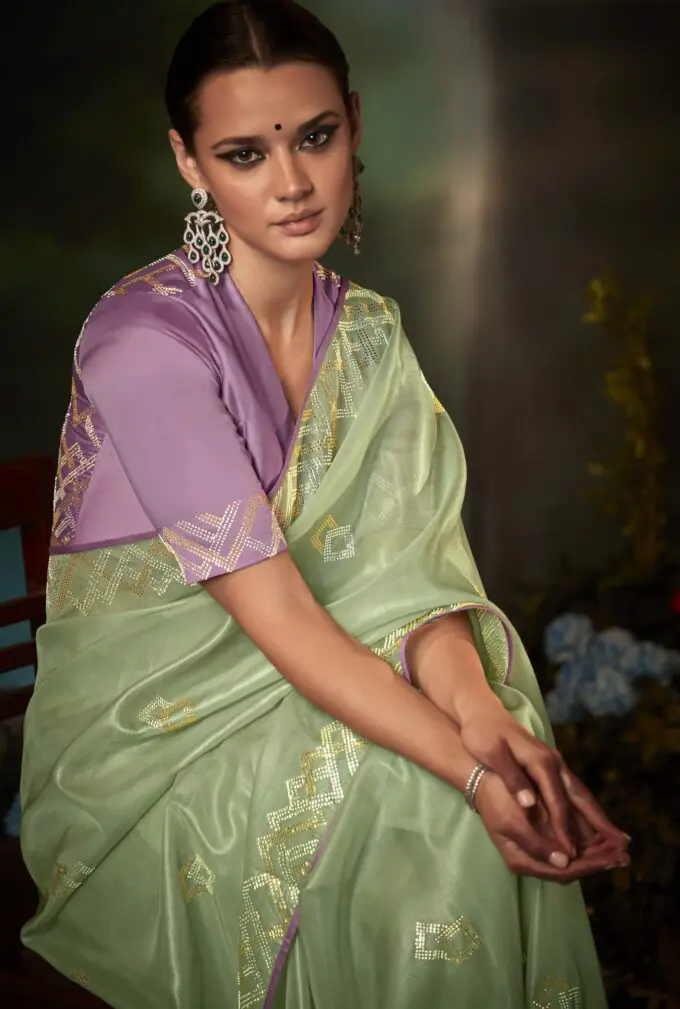 Ravishing Light-Green Organza Silk Saree With Blouse