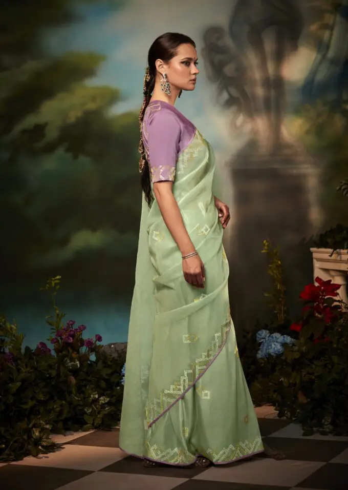 Ravishing Light-Green Organza Silk Saree With Blouse