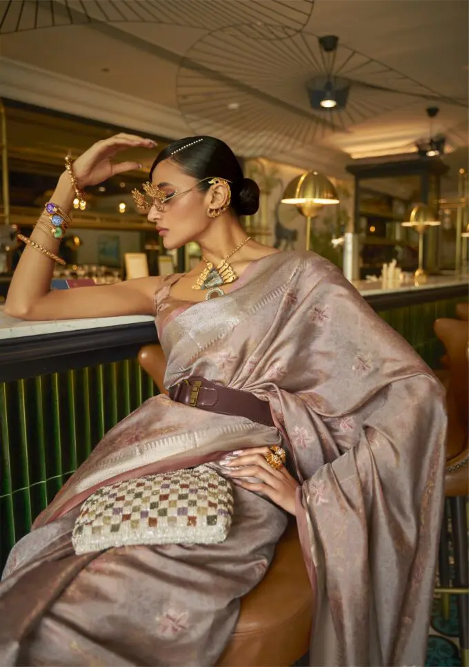 Cherrywood Brown Organza Silk Saree