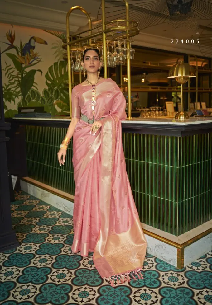 Pink Organza Ruffled Saree