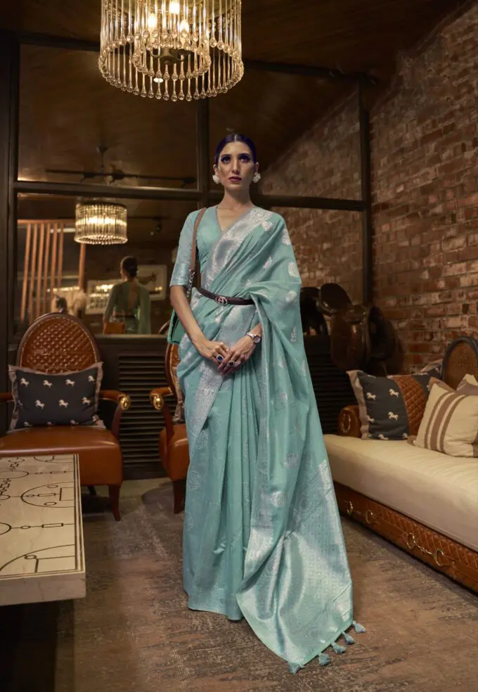 Cyan Blue Patola Silk Saree - Shaaola.com