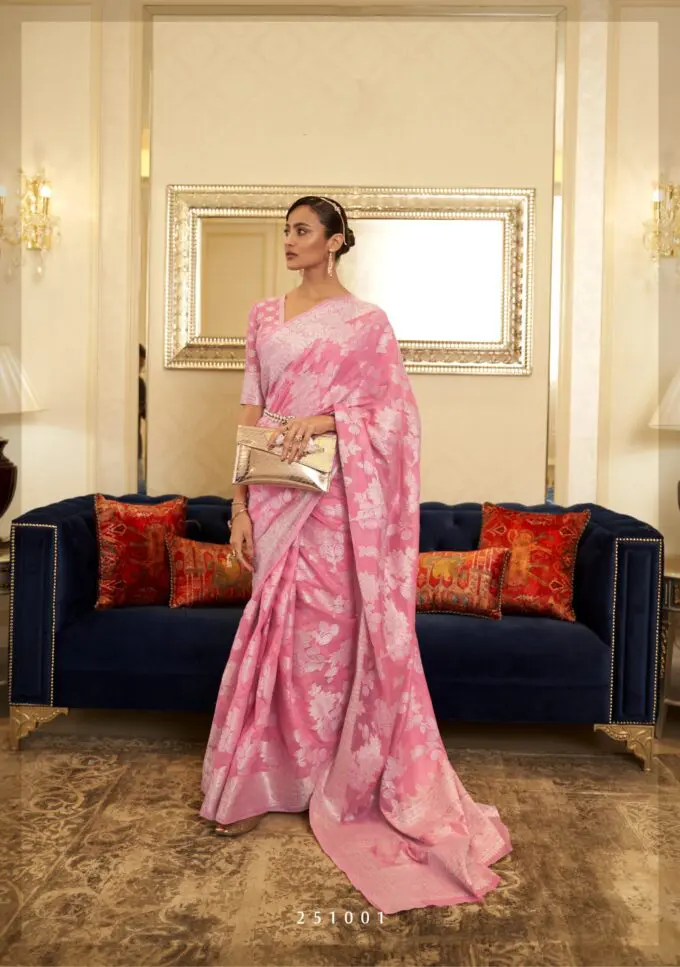 Elegant Chikankari Weaving Pink Linen Saree
