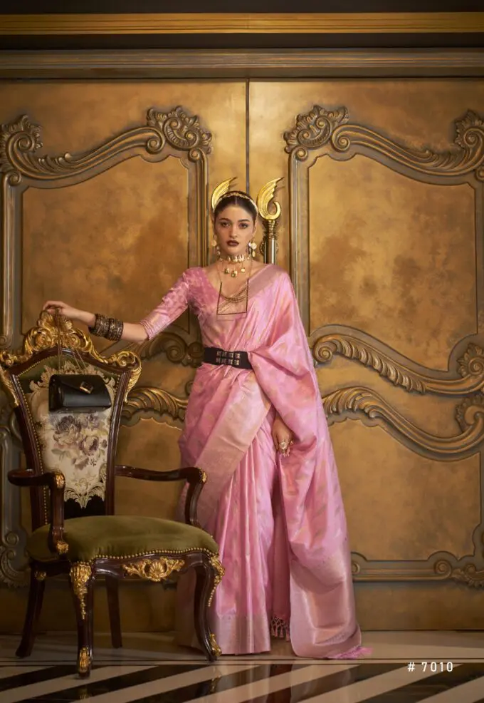 Empowering Pink Pure Satin Handloom Weaving Sari
