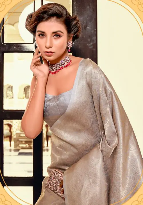 Pastel Grey Soft Kanchivaram Silk Saree