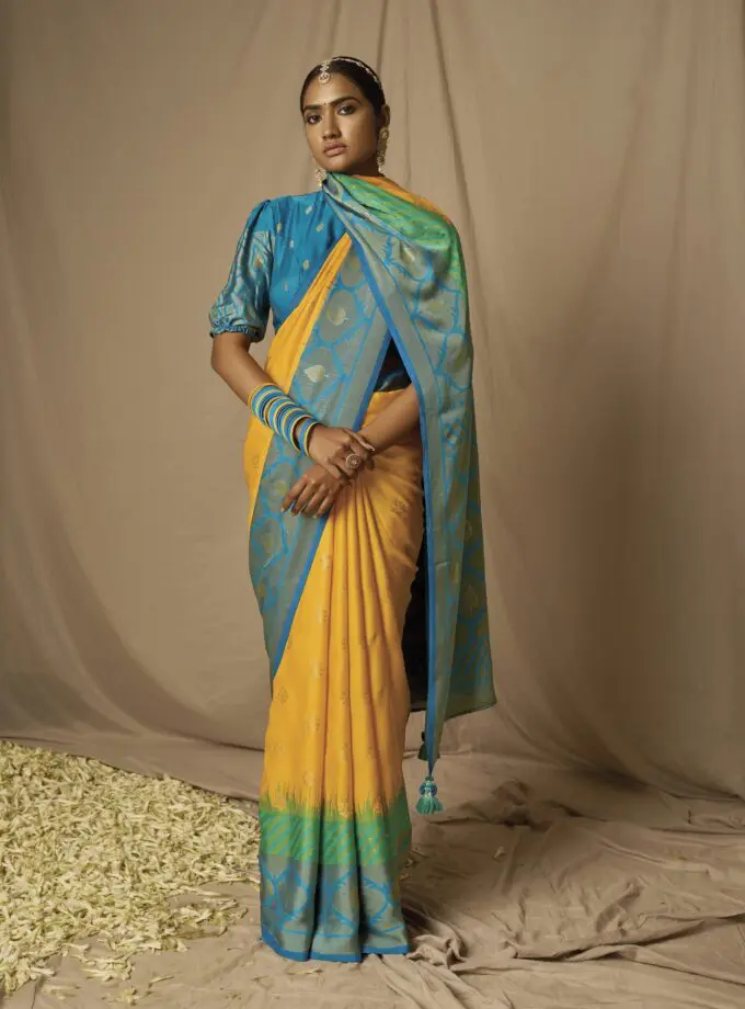 Yellow with Blue Rani Paithani Soft Silk Saree -VS751