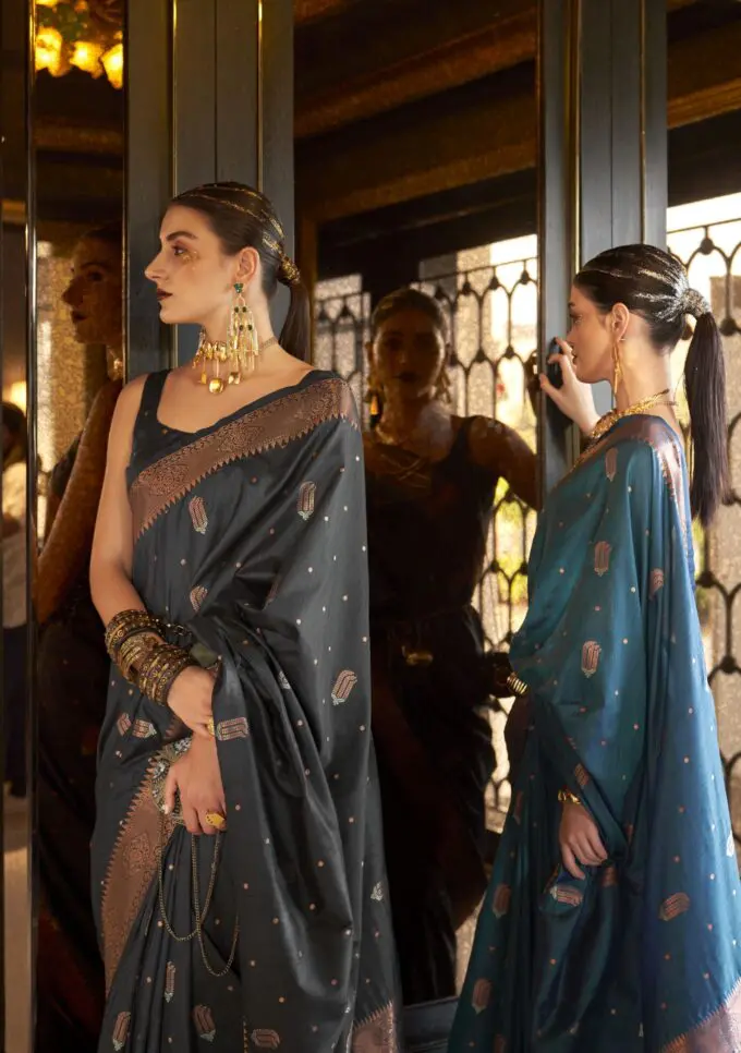 Black Banarasi Silk Blend Designer Saree