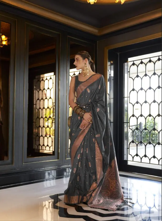 Black Banarasi Silk Blend Designer Saree