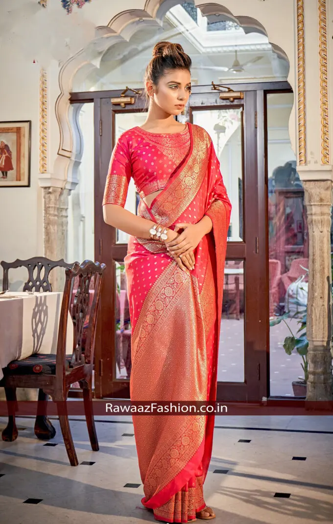 Corel Red Banarasi Silk Saree