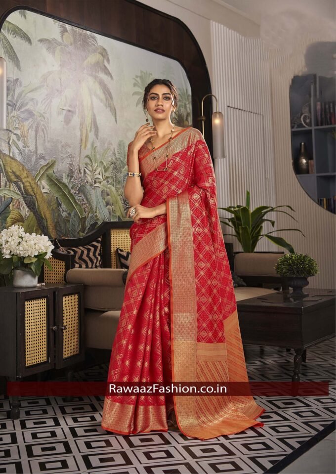 Red Silk Saree With Designer Red Blouse – RawaazFashion