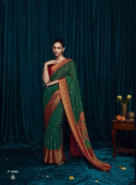 Sophisticated Dark Green Soft Brasso Silk Saree with Red Designer Blouse