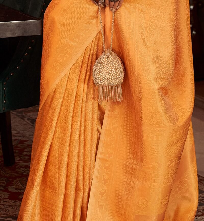 Marigold Yellow Kanjivaram Silk Saree RawaazFashion