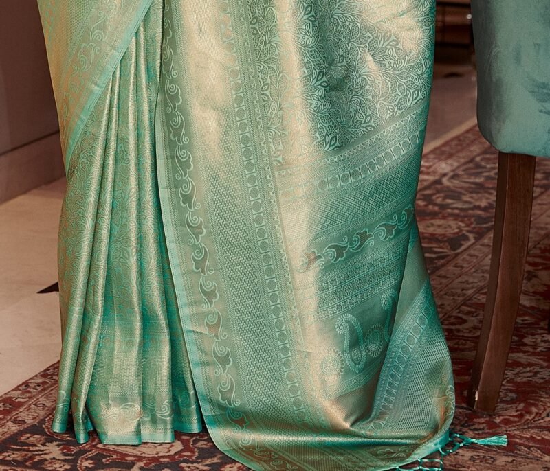Pastel Elegance: Green Kanjivaram Silk Saree RawaazFashion