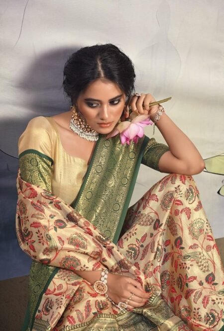 Exquisite Green And Beige Woven Banarasi Silk Saree