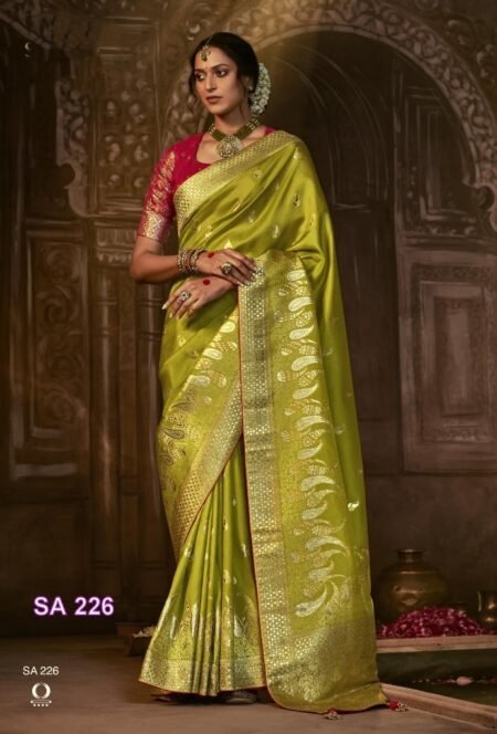 Gold Green Woven Designer Banarasi Silk Saree